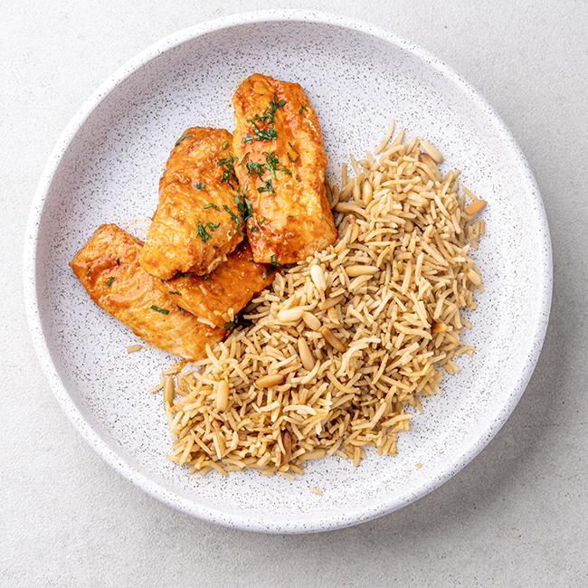 Red Chermoula-spiced Fish With Pine Nut Rice